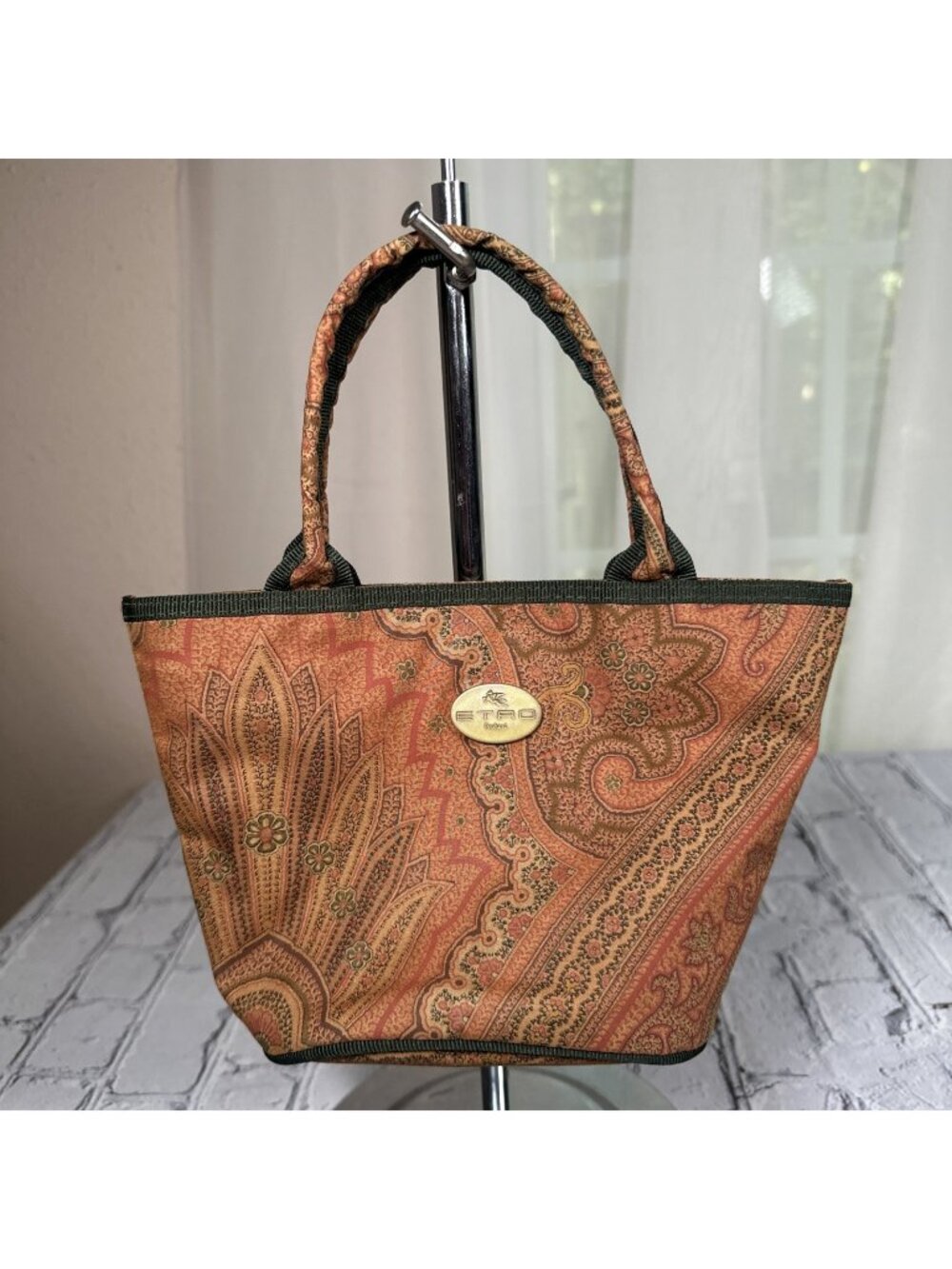 ETRO Paisley Mini Libra Hand Bag Tote Small Nylon Clasp Fabric Pattern Authentic